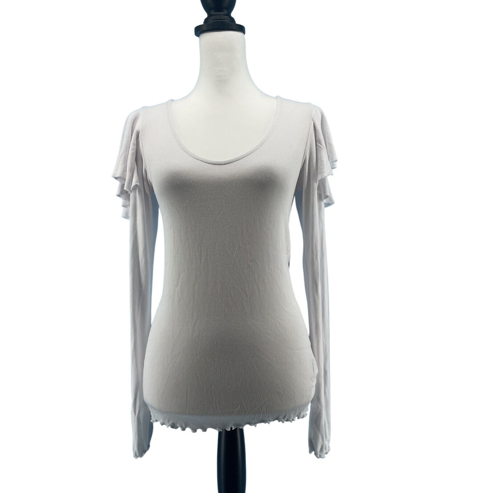 We The Free People Top‎ Women Medium White Knit Ruffle Flutter Fairy Cottagecore
